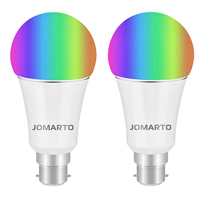 WiFi Smart Bulb, JOMARTO B22 Bayonet 9W Smart Led Bulb Compatible with Alexa, Google Home and IFTTT, Dimmable RGB Smart Light Bulb, No Hub Required, 60W Equivalent Remote Controlled 2 Pack