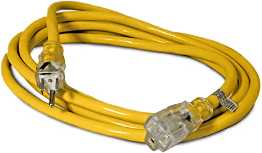 10-ft 12/3 Heavy Duty Lighted SJTW Indoor/Outdoor Extension Cord by Watt's Wire - Short Yellow 10' 12-Gauge Grounded 15-Amp Three-Prong Power-Cord (10 foot 12-Awg)