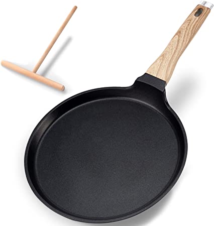 Sakuchi 11 Inch Crepe Pan with Spreader Induction Compatible, Nonstick Dosa Tawa Tortilla Omelette Pan for Stove Tops