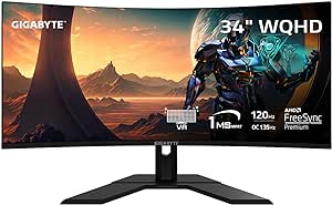 GIGABYTE - GS34WQC (US) - 34" VA Curved Gaming Monitor - WQHD 3440x1440-120Hz/OC 135Hz - 1ms MPRT - AMD FreeSync Premium - HDMI, DP - Black