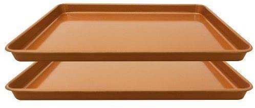 Set of 2 Nonstick Copper Cookie Sheet and Copper Coating Baking Pan for Cookies 11" x 16"