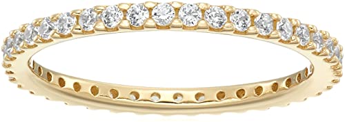 Platinum or Gold Plated Sterling Silver All-Around Band Ring set with Round Swarovski Zirconia