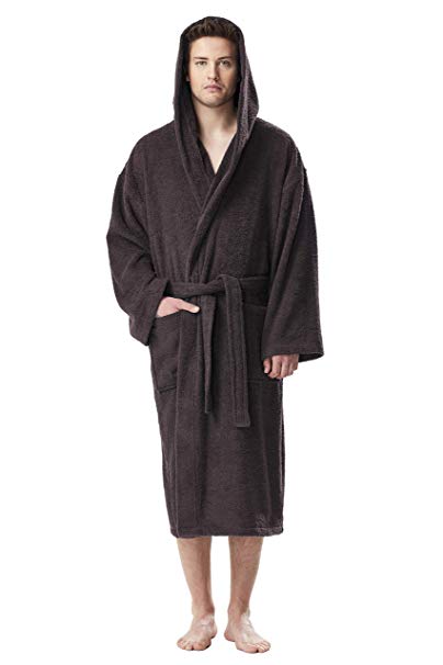 Arus Men's Hooded Classic Bathrobe Turkish Cotton Robe with Full Length Options