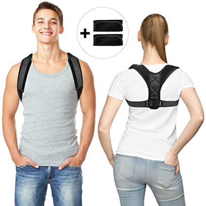Posture Corrector for Men Women Flat Back Brace Adjustable Support Brace with 2 Pads for Upper Back Shoulder