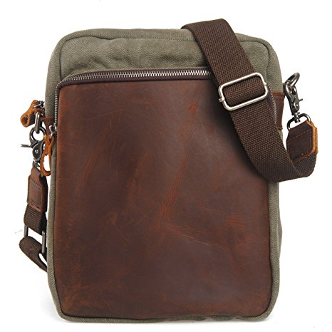 EcoCity Small Vintage Leather Canvas Crossbody Messenger Shoulder Bag