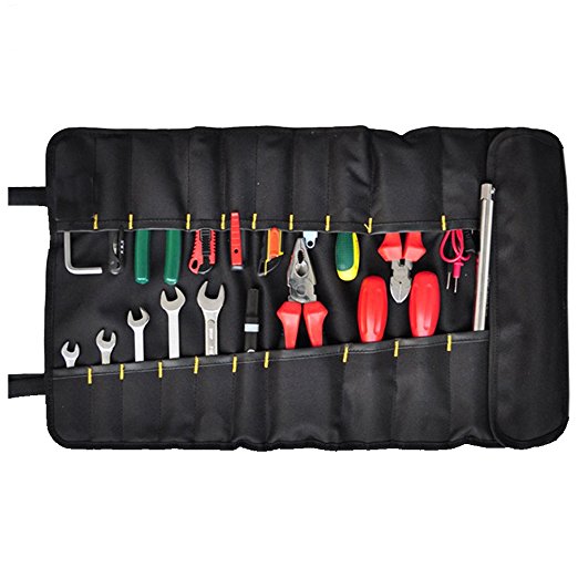 Tool Roll Pouch Bag Rolling Organizer Carrier Storage Tote for Sets with 38 Pockets Sockets (Black)