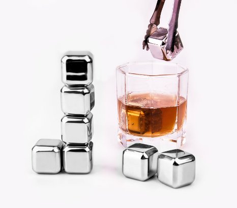 Whiskey Stones - Yukiss Set of 8 with Plastic Storage Box Tongs, Stainless Steel Reusable Wine Ice Cubes, Whiskey Chilling Rocks, Whisky Stones and Sipping Stones