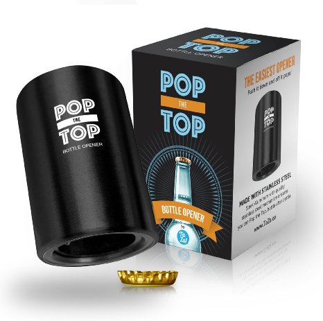TaZa! Pop-the-Top Automatic Bottle Opener (Black) - Great gift - Bottle cap collector best find! Push down & cap pops off. No bending or damage to caps.