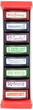 ECR4Kids Colorful Self-Inking Recognition School Grading Teacher Stamp Set and Tray (8-Piece)