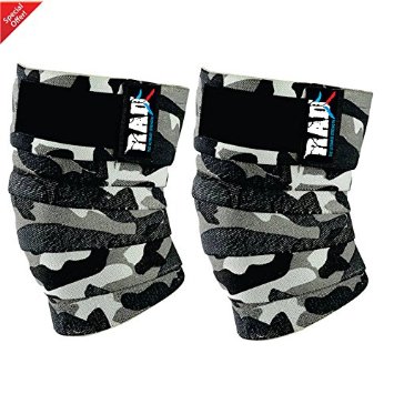 RAD 1 Pair Heavy Duty Knee Wraps For Power-lifting/Bodybuilding,Gym White Camouflage