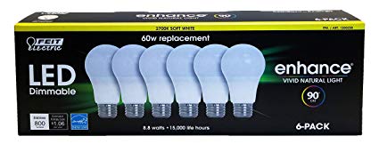 Feit Enhance 90  CRI 60W Replacement Dimmable 2700K Soft White Standard A19 LED Light Bulbs, 6-Pack
