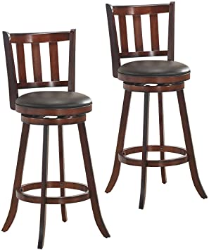 COSTWAY Bar Stools Set of 2, Counter Height Dining Chair, Fabric Upholstered 360 Degree Swivel, PVC Cushioned Seat, Perfect for Dining and Living Room (Height 29.5''-Set of 2)