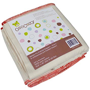 Osocozy Unbleached Better Fit Prefolds - Premium 4x8x4 - 6 pack (14-30 lbs)