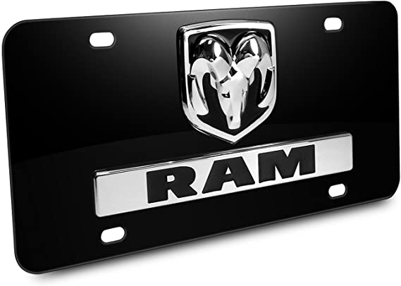 Au-Tomotive Gold, INC. Dodge RAM 3D Logo Nameplate Black Metal License Plate