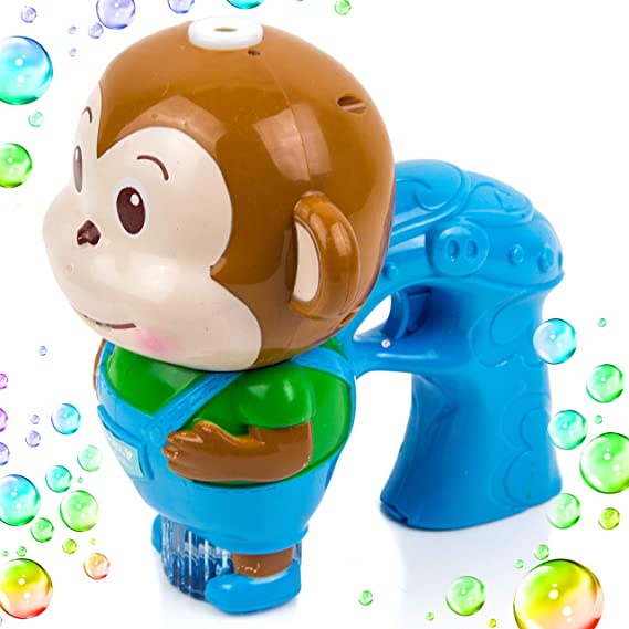 Toysery Monkey Bubble Gun Machine, LED Bubble Blaster Summer Party Toy with Music, Leak Resistant Bubble Blower Gun Perfect Easter, Birthday, New Year, for Toddler Boys Girls - Blue