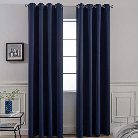 Yakamok Blackout Grommet Curtain Set, Thermal Insulated Light Blocking Window Drapery Bedroom/Living Room, Navy Blue Color, Set of 2, W52 x L96