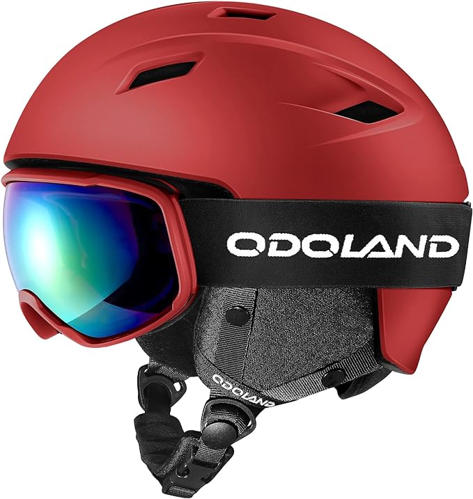 Odoland Snow Ski Helmet and Goggles Set, Sports Helmet and Protective Glasses - Shockproof/Windproof Protective Gear for Skiing, Snowboarding