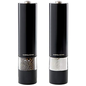 Andrew James Electric Salt & Pepper Mill Set with One Touch Operation | Battery Operated Grinders & LED Illuminated Dispensing | Adjustable Grinding Plates Refillable 23cm High x 5.5cm Diameter