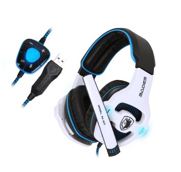 Sades Stereo 71 Surround Pro USB Gaming Headset with Mic Headband Headphone White