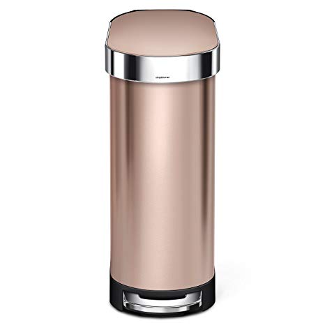 simplehuman 45Liter/12 Gallon Stainless Steel Slim Kitchen Step Trash Can with Liner Rim, Rose Gold Stainless Steel