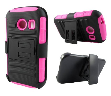 Galaxy Ace Style / Stardust Case, Kaleidio [Impact Holster] Hybrid Heavy Duty Cover w/ Stand and Holster for Samsung Galaxy Ace Style S765C / Galaxy Stardust S766C (StraighTalk / NET10 / Tracfone) [Package Includes a Stylux Stylus] - Retail Packaging [Black/Pink]