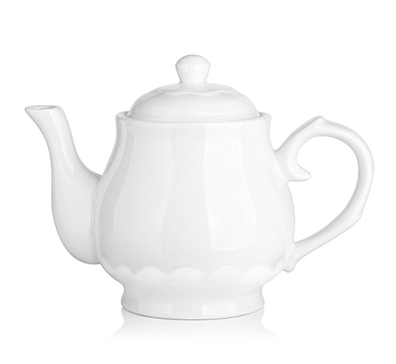 DOWAN Porcelain Teapot 22 OZ White Fine Pierced Ceramic Tea Pot Set Of One