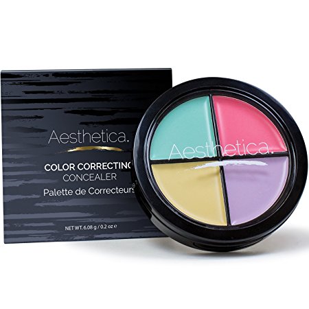 Aesthetica Color Correcting Cream Concealer Palette - Perfect for Concealing Blemishes / Discoloration, Imperfections and Under eye Circles - Paraben & Talc Free