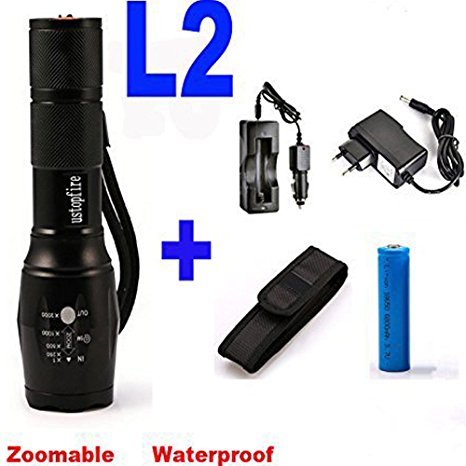 ustopfire A100 High Powered Handheld Flashlight Cree XM-L2 U2 1200 Lumen Portable LED Tactical Flashlight, Adjustable Focus Tac Light, Water Resistant Torch for Camping, Hiking