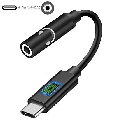 Pixel 2 XL USB Type-C to 3.5mm Headphone Jack Adapter,ZHIHUM USB C to 3.5mm Female Adapter with Hi-Res/DAC Chip Compatible Pixel 2 XL/HTC U11 / Essential Phone/Moto Z (Black)