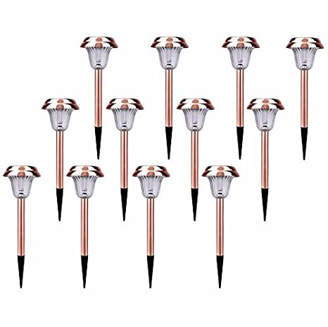 Ohuhu Stainless Steel Solar Path Lights for Outdoor Landscaping Path Patio Yard Deck Driveway and Garden, 12-pack, Copper