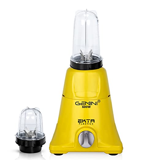 Gemini 600-watts Mixer Grinder with 2 Bullets Jars (530ML and 350ML) EPMG499,Color Yellow