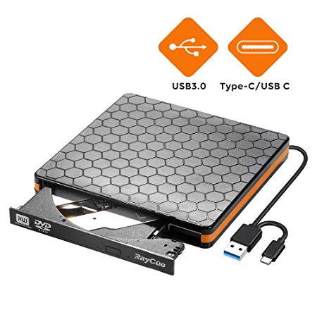 CD DVD Drive, USB 3.0 & Type-C Optical DVD Drive, External USB C VCD/DVD/CD -ROM/ -R/  R /-RW Burner Reader Writer Player, Suitable for Laptop/Desktop/MacBook, Compatible with Windows/Linux/MAC OS