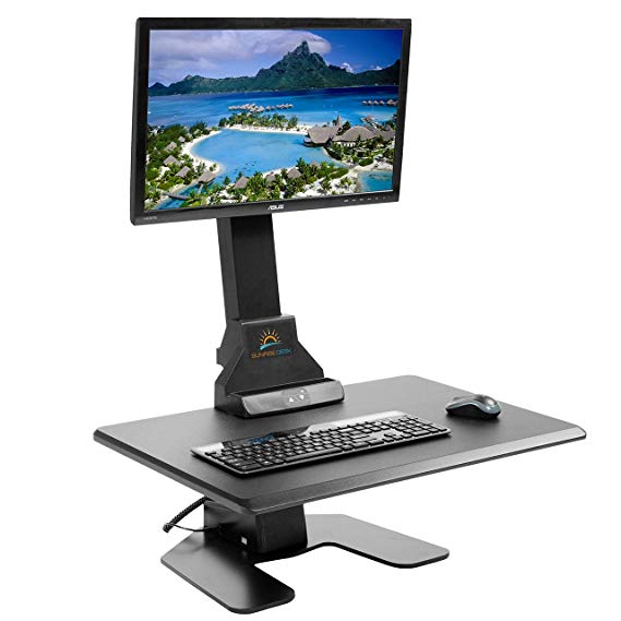 Sunrise Desk Electric Powered Riser with integrated Cable Management, Build-in Single Universal LCD Monitor, Full tilt and 360 Degree rotation ability for Monitor - 24 x 18, Dual Mount, Black