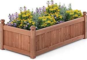 Giantex Wood Raised Garden Bed, 46”x24”x16” Rectangular Planter Box w/Drainage Holes for Growing Vegetables, Flowers, Herbs, Fruits, Easy Assembly, Outdoor Planting Bed for Backyard, Garden, Lawn