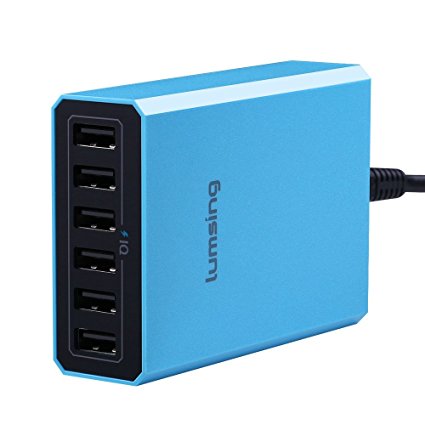 Lumsing 60W 5V 6-Port USB Desktop Charger Charging Intelligent Control Chipset Multi Travel Power for iphone, ipad, Samsung,Nexus, HTC, Sony and More (Blue)