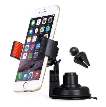 Car Mount, Smarteck 3 in 1 Universal Adjustable Dashboard /Air Vent/ Windshield Car Phone Mount Holder Cradle for Iphone 6s/6s Plus, Samsung S6, Htc, Nexus 5 & Other Smartphones-Red