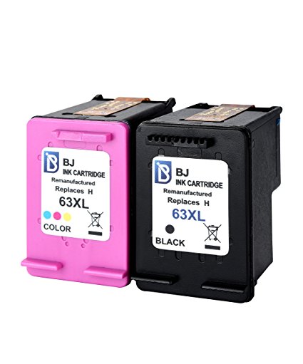 BJ Remanufactured Ink Cartridge replacement for HP 63XL High Yield Combo Pack for HP DeskJet 1112 2130 2133 3630 3632 3633 3636 HP ENVY 4512 4516 4520 HP OfficeJet 3830 3832 4650 4655(1 Black/1 Color)