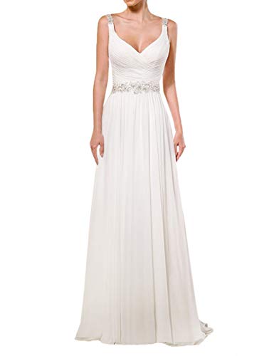 AbaoWedding® Women's Chiffon Lace Shoulder Straps Chapel Train Wedding Dress