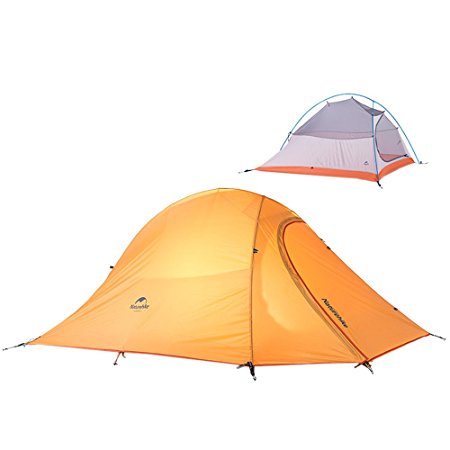 Naturehike 2 Person Double Layer Tent 4 Seasons Outdoor Ultralight Waterproof Tent One Room Large Space(Orange, 210T checked fabric)