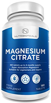 Magnesium Citrate 200mg 180 Tablets by Nutribioticals - 6 Month Supply of Magnesium Tablets