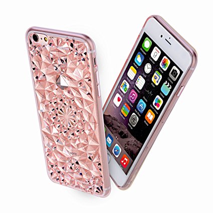 Iphone 6s Case, Luxury Crystal Sparkle 3D Diamond-shaped Design Flexible TPU Protective Case Slim fit Apple Iphone 6/6s 4.7 Inch (Rose gold)