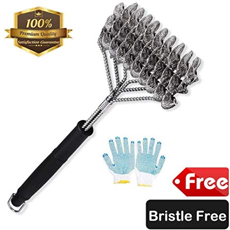 ZOUTOG Bristle Free Grill Brush 3 in 1 Stainless Steel 18'' Cleaning Brush with BBQ Cooking Glove for Weber Gas/Charcoal Grilling Grates