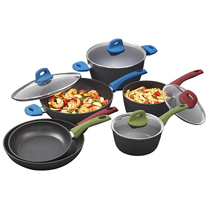 Bialetti 7448 Simply Italian Nonstick 10-Piece Cookware Set, Multicolored