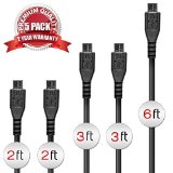 5 Pack - Premium Micro USB Cables in Assorted Lengths 2ft 3ft and 6ft by Cargis Power Products High Quality USB 20 to Micro USB Charge and Sync Cables Designed for Maximum Throughput Satisfaction Guaranteed Best 24 Month Warranty