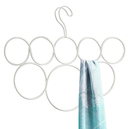 InterDesign Classico Scarf Hanger, No Snag Storage for Scarves, Ties, Belts, Shawls, Pashminas, Accessories - 8 Loops, Pearl White