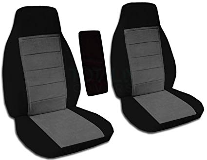 1991-1997 Ford Ranger/Explorer/Explorer Sport & Mazda Navajo/B-Series Two-Tone Truck/SUV Bucket Seat Covers with Center Armrest Cover: Black and Charcoal (21 Colors) 1992 1993 1994 1995 1996