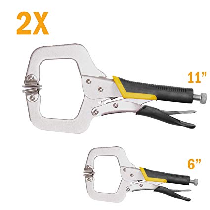 Voilamart Locking C-Clamp Tool 2Pcs 11-Inch & 6-Inch,Heavy Duty Assorted Locking C-Clamp Pliers with Swivel Pad for Clamping Wooden Car body Panel