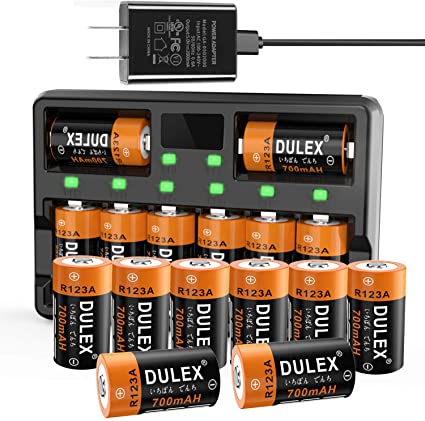 CR123A Rechargeable Batteries, DULEX 16 Pack 700mAH Arlo Rechargeable Battery and Charger for Arlo VMC3030 3200 3330 3430 3530 Security Cameras