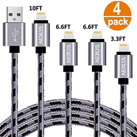 Phone Cables, 4 Pack [10FT 6.6FT 6.6FT 3.3FT] Nylon USB Charging & Syncing Cord Charger compatible with Phone X 8/7/6s/6/Plus/5se/5s/5c/5