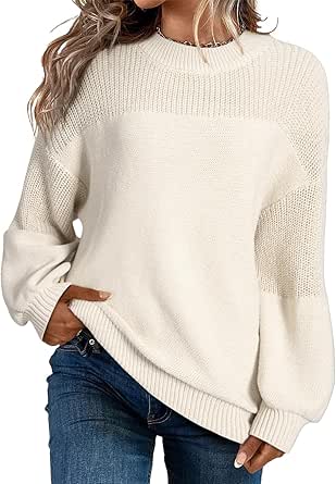 Dokotoo Women's Casual Long Sleeve Sweaters Loose Crewneck Knit Solid Pullover Sweater Jumper Tops